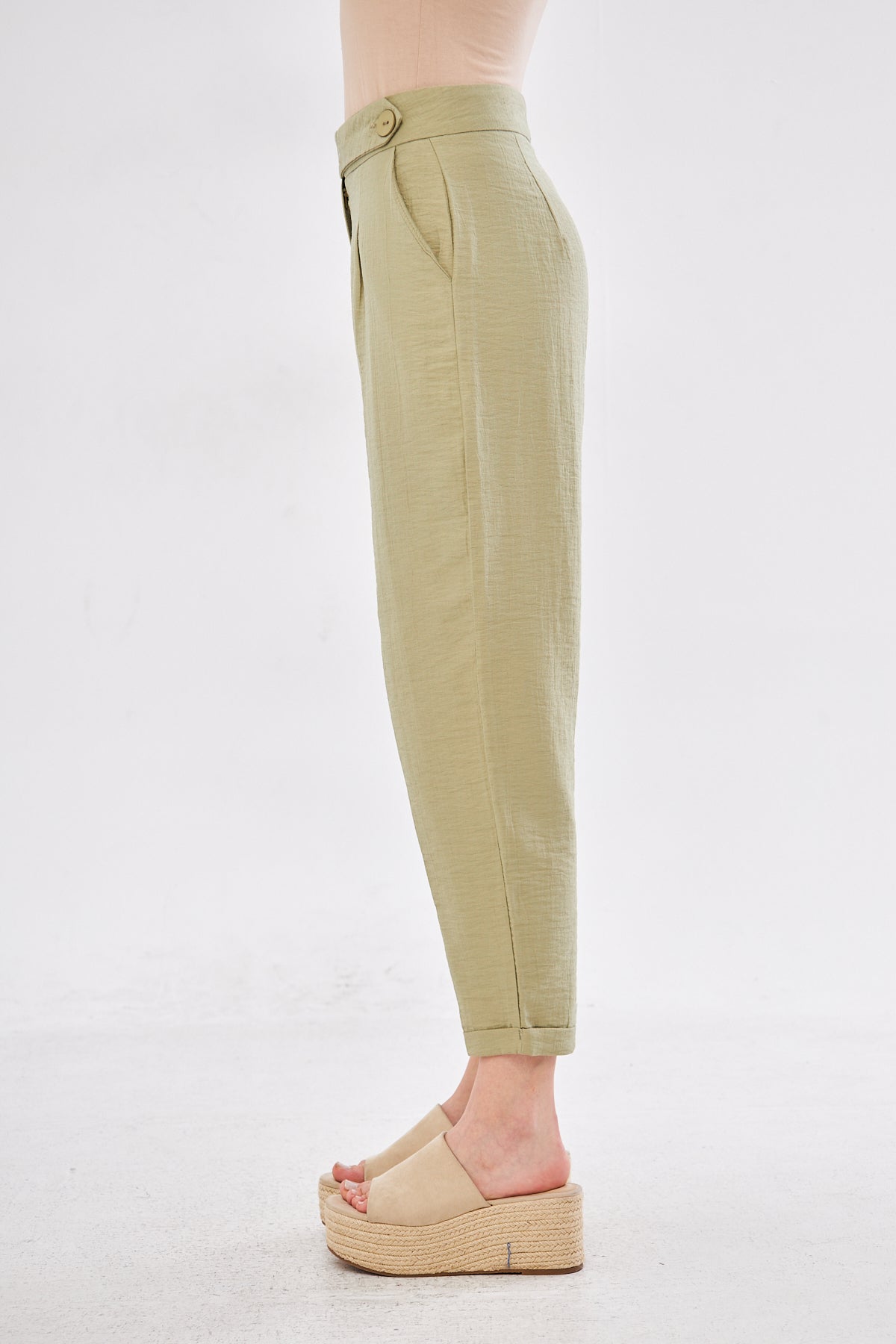 Corduroy Tapered Pants- Light Green