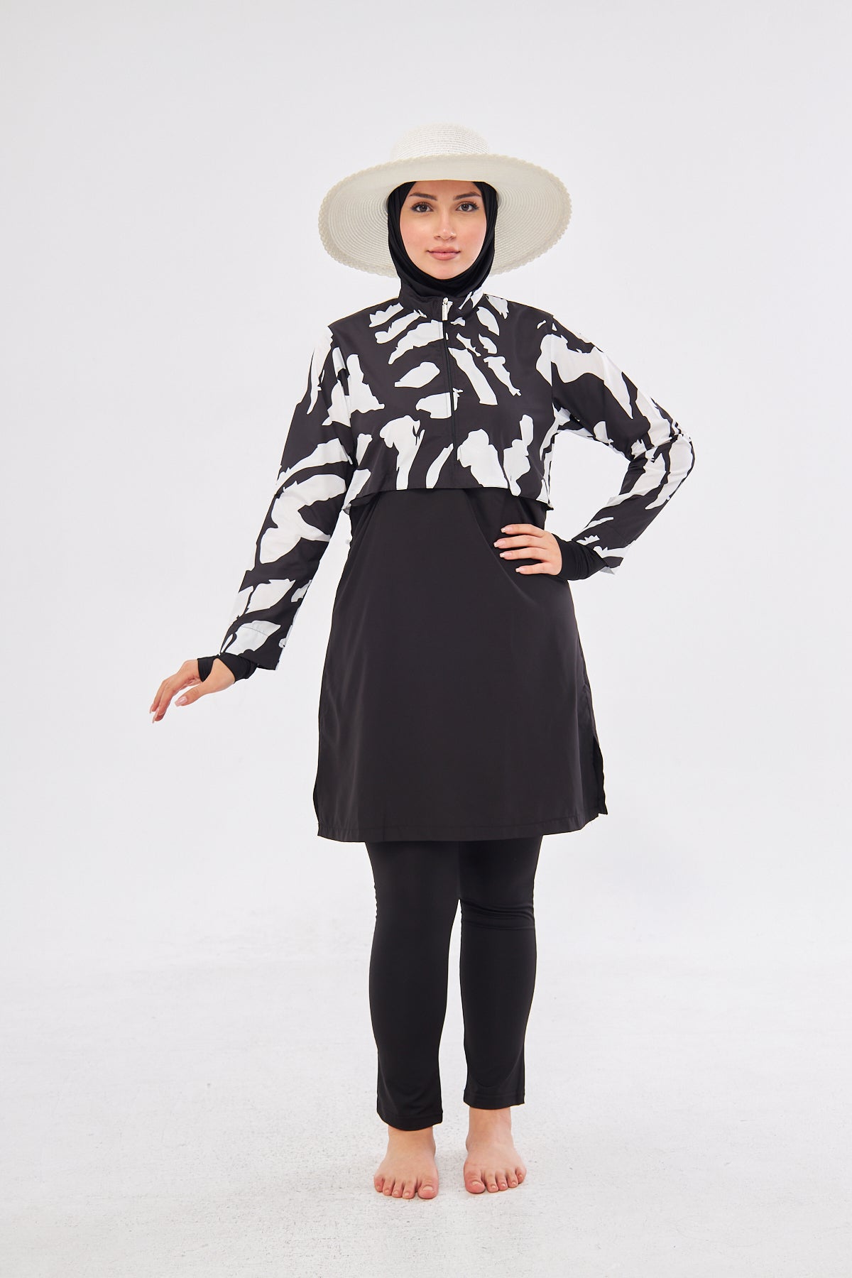 Elise Abstract Print Burkini- Black & White
