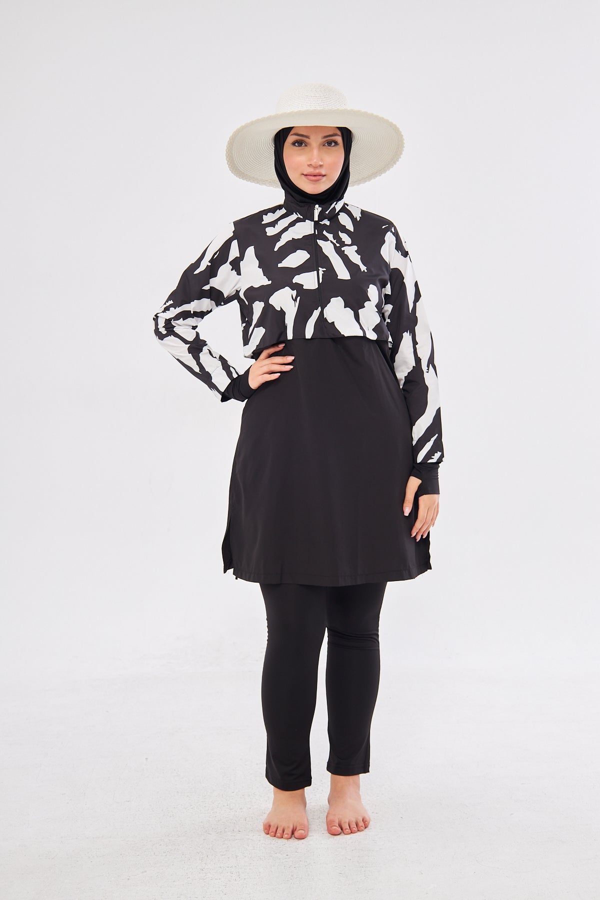 Elise Abstract Print Burkini- Black & White