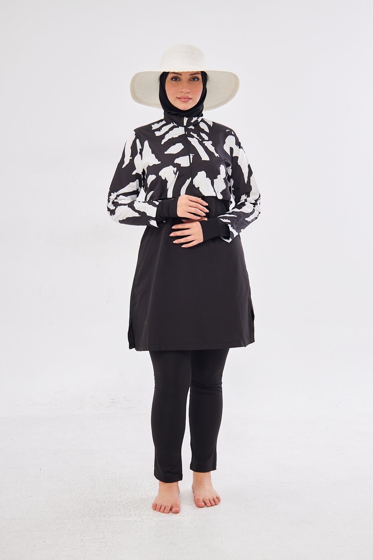 Elise Abstract Print Burkini- Black & White