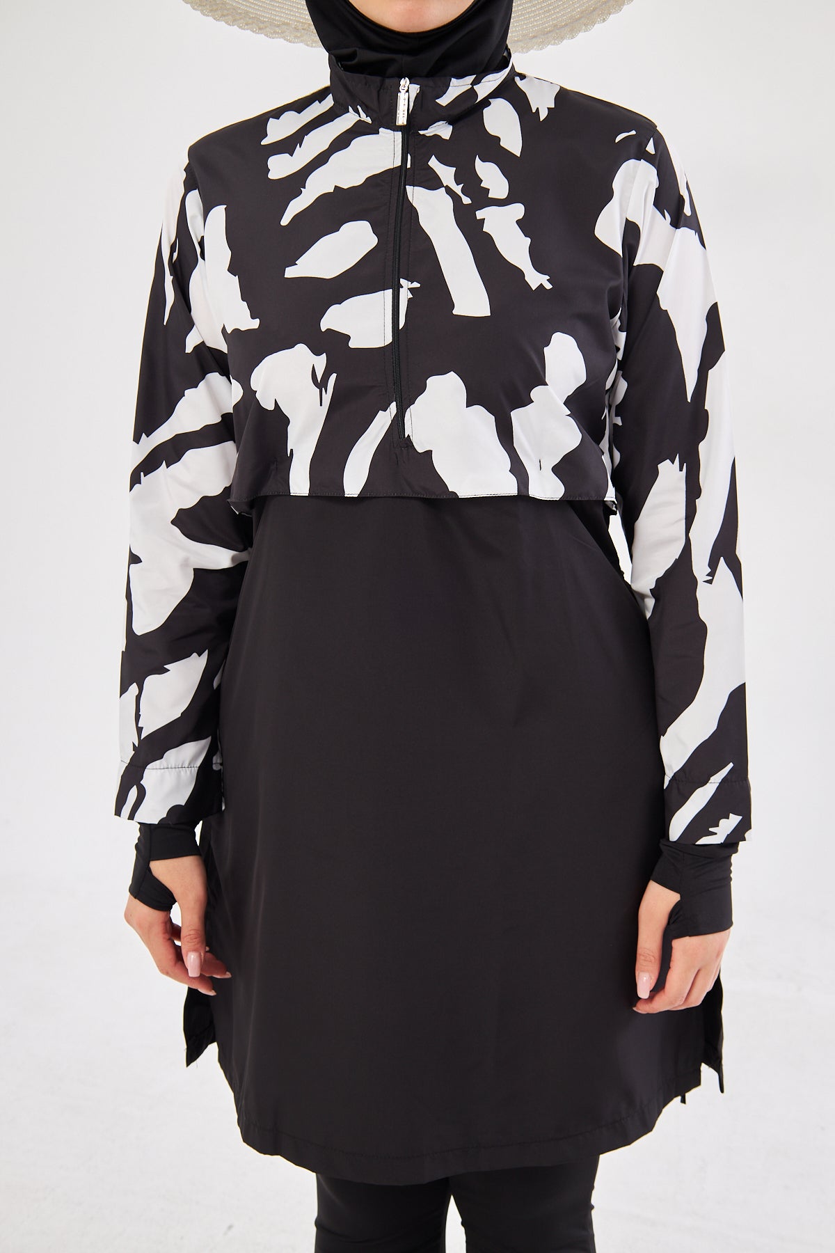 Elise Abstract Print Burkini- Black & White