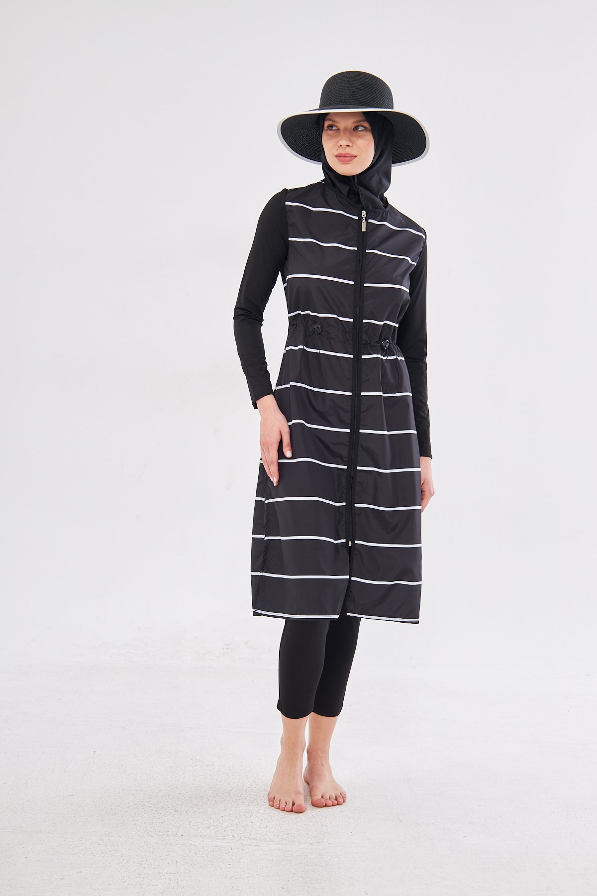 Elise Striped Burkini - Black & White