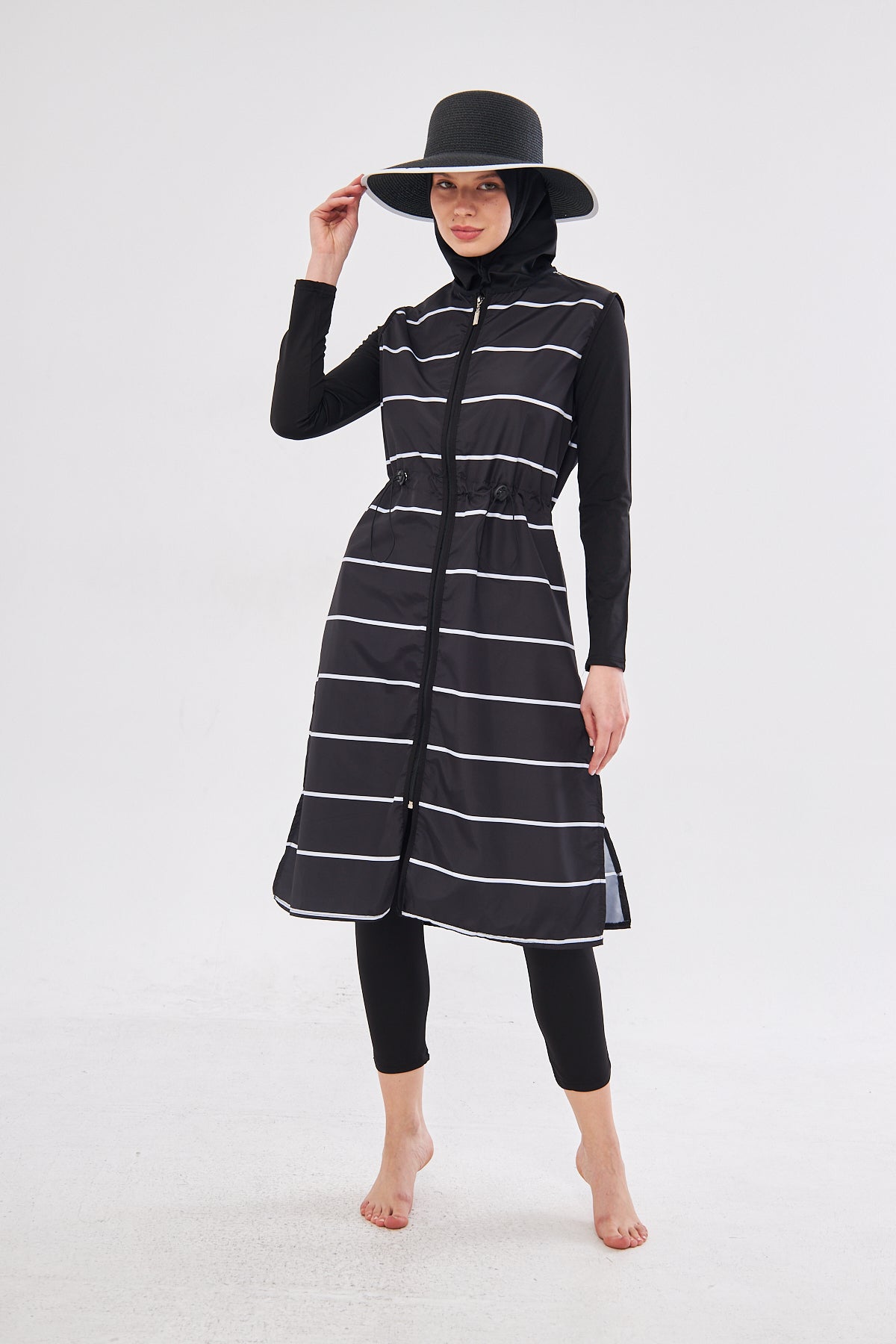 Elise Striped Burkini - Black & White