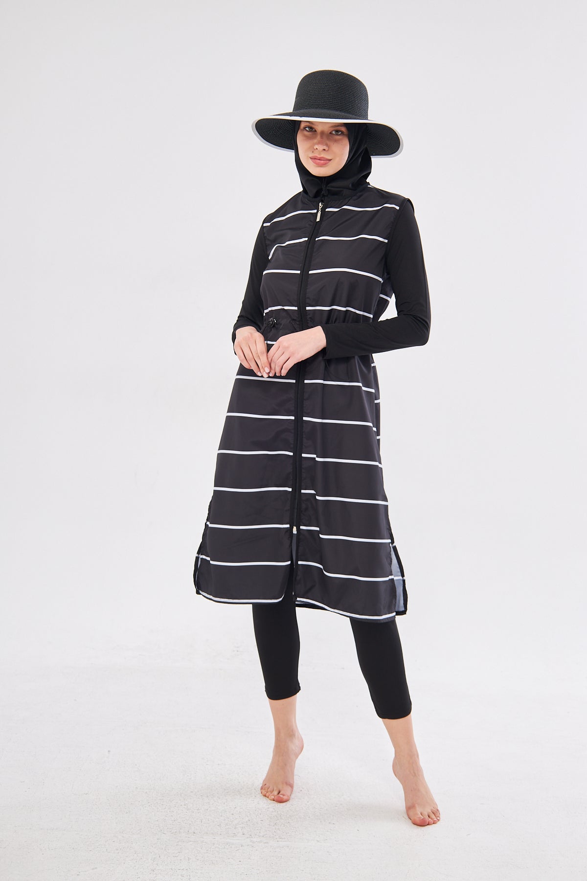 Elise Striped Burkini - Black & White