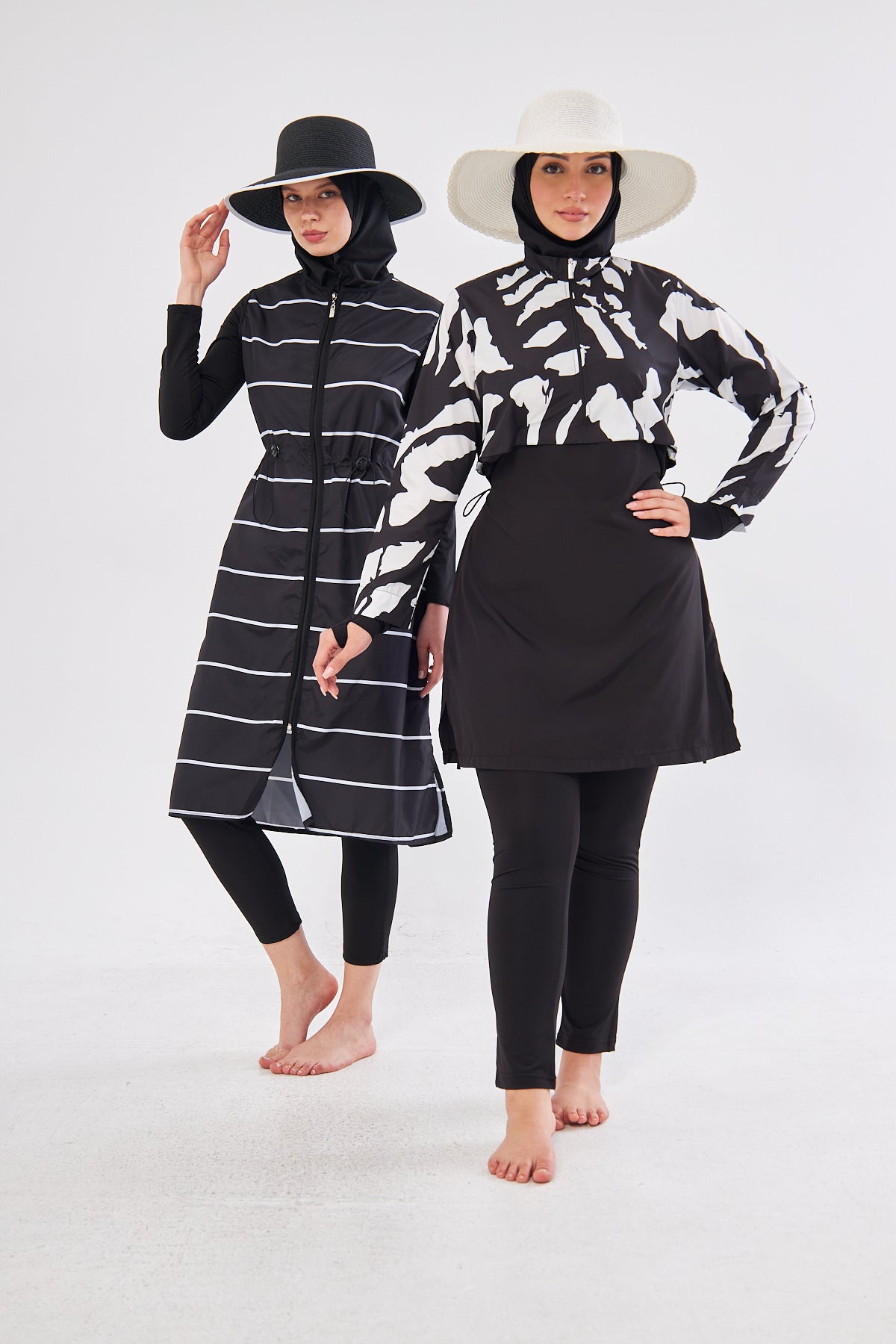 Elise Striped Burkini - Black & White