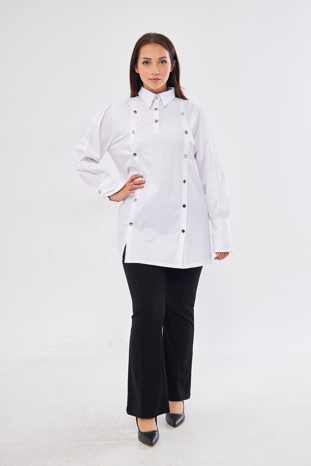 Long Sleeve Buttoned Top- White