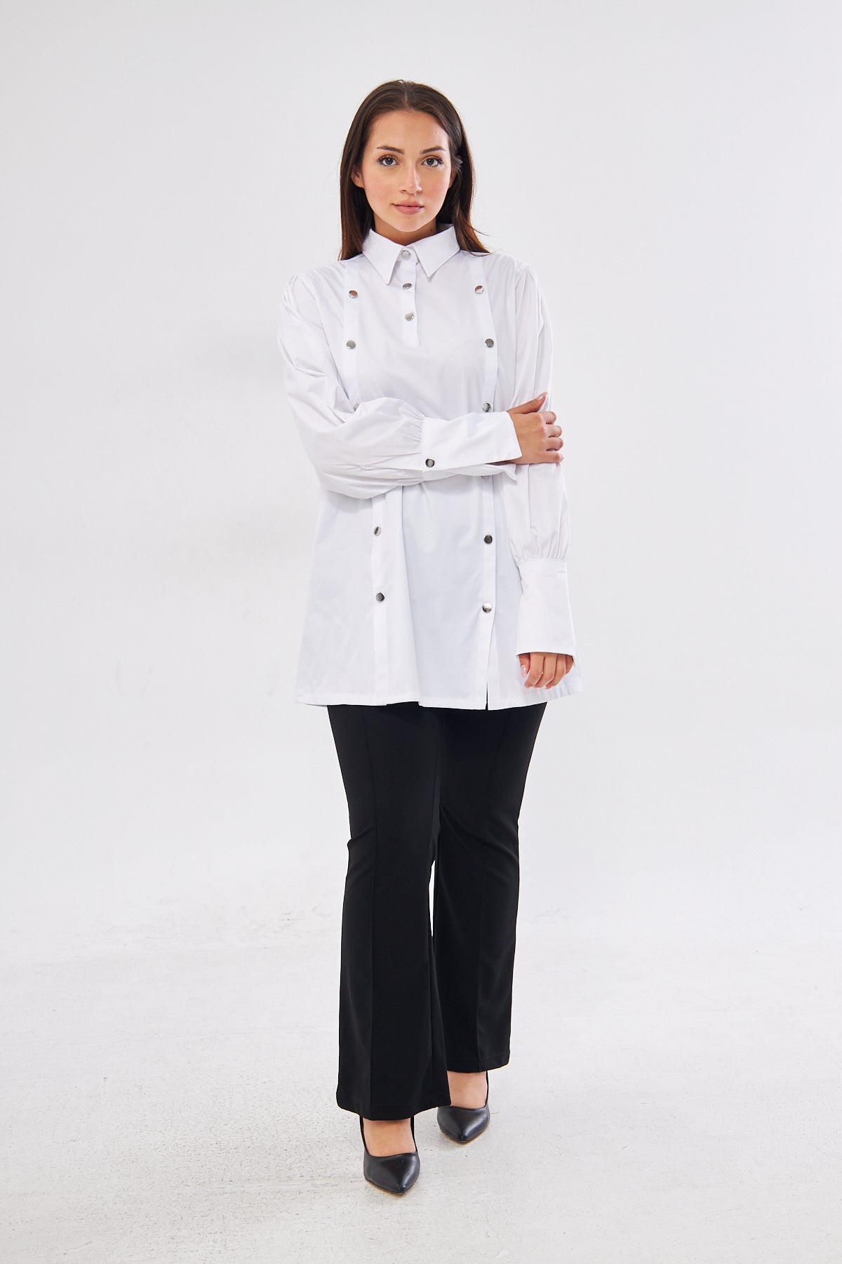 Long Sleeve Buttoned Top- White