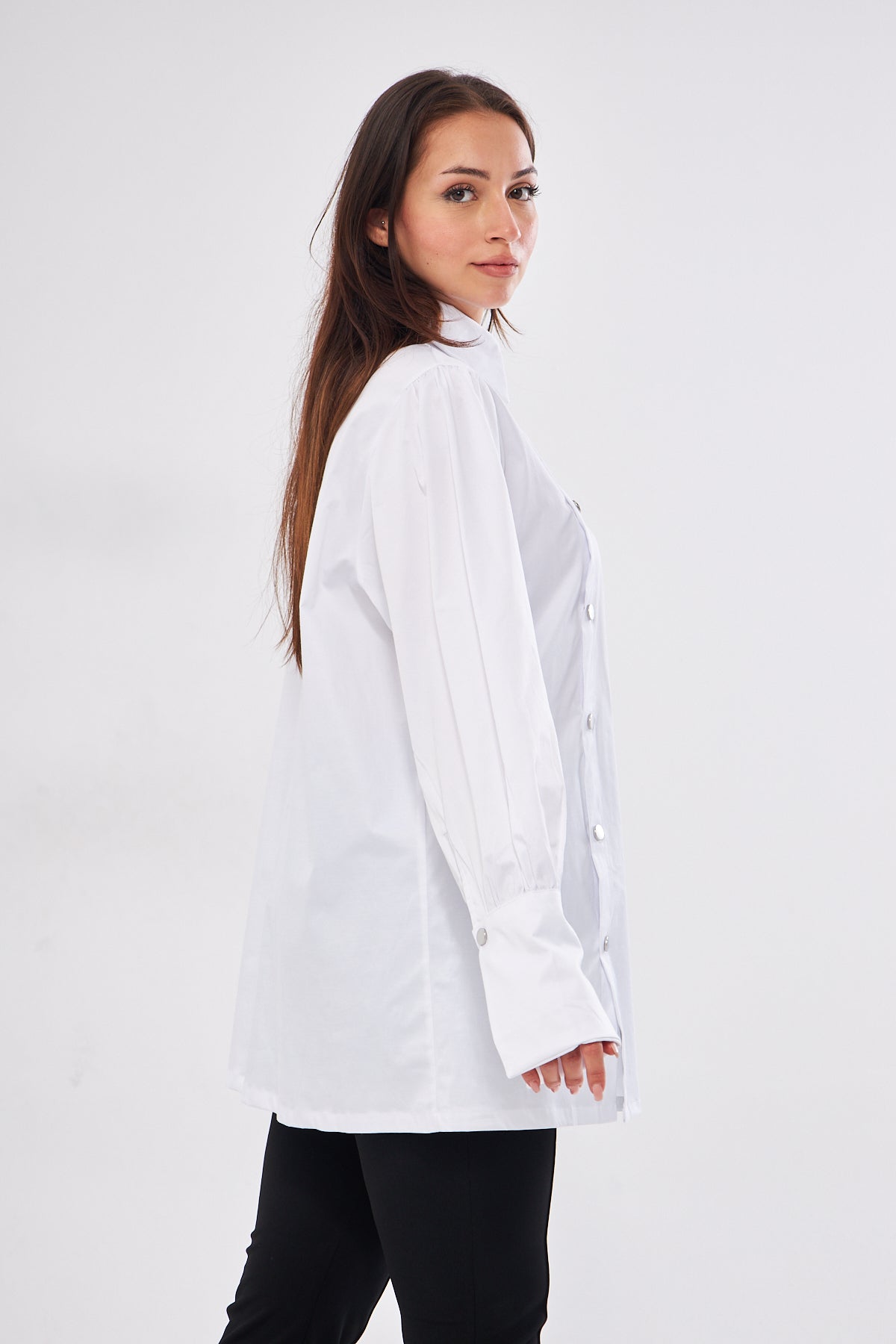 Long Sleeve Buttoned Top- White