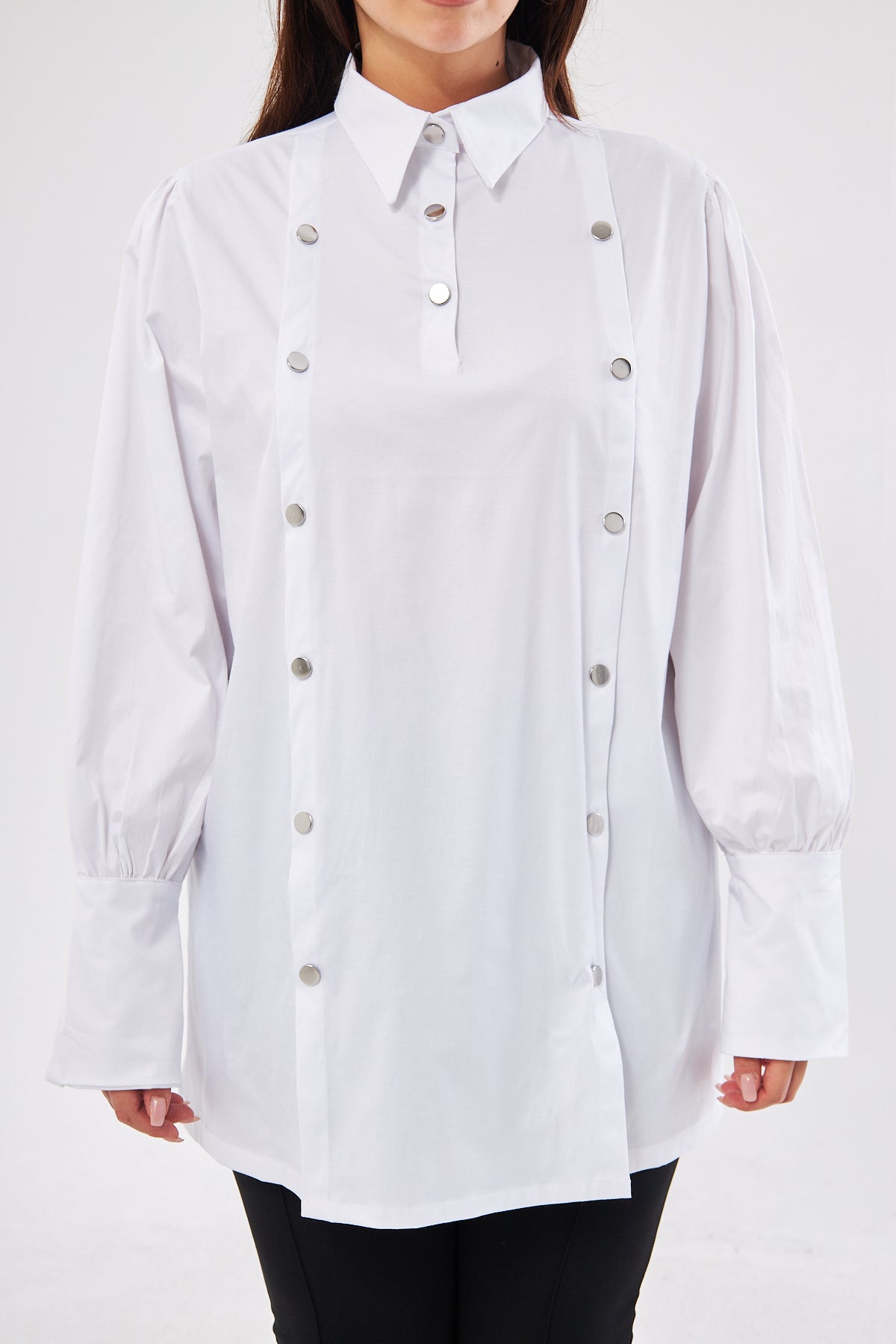 Long Sleeve Buttoned Top- White