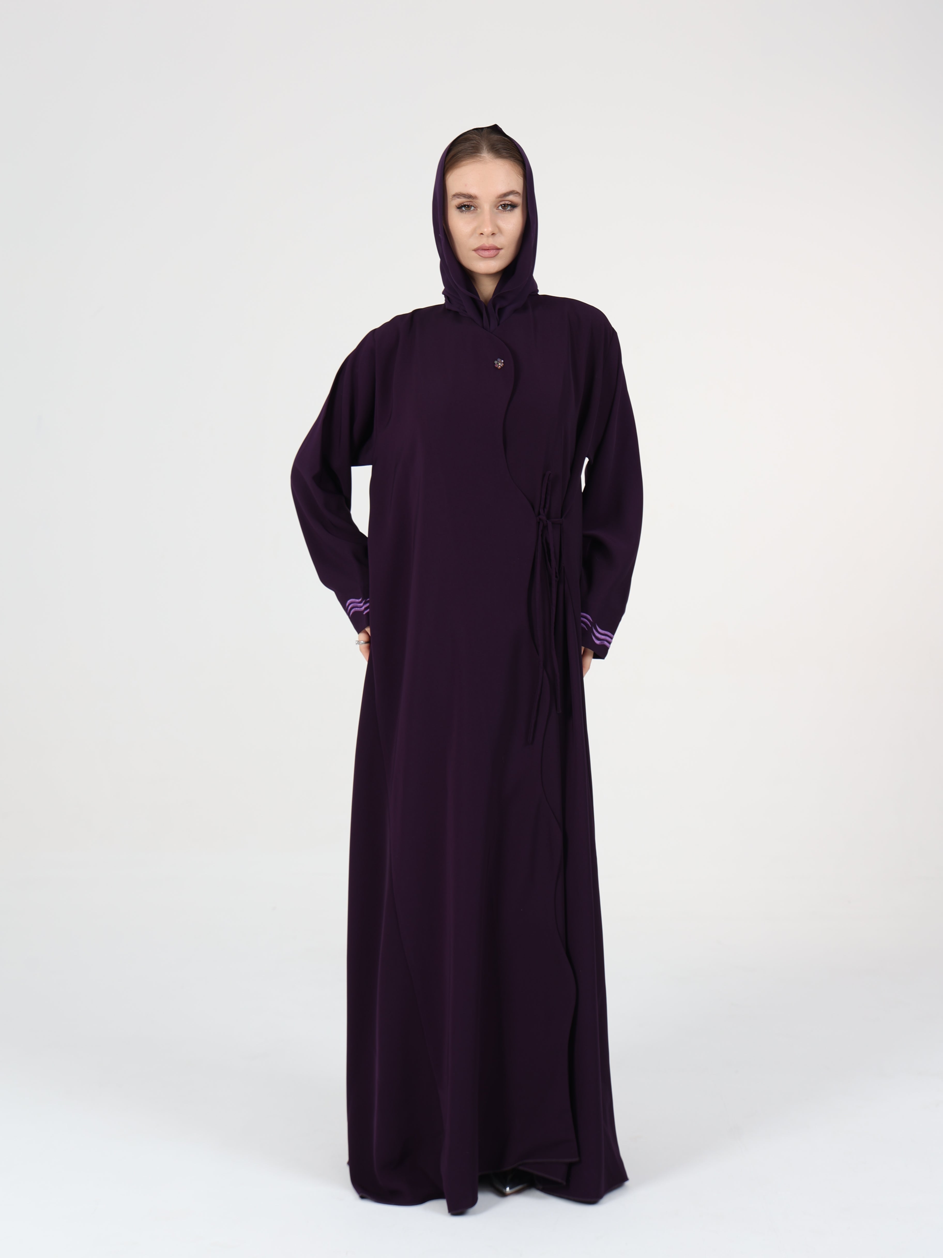 WAVY EDGE WRAP ABAYA - DARK PURPLE