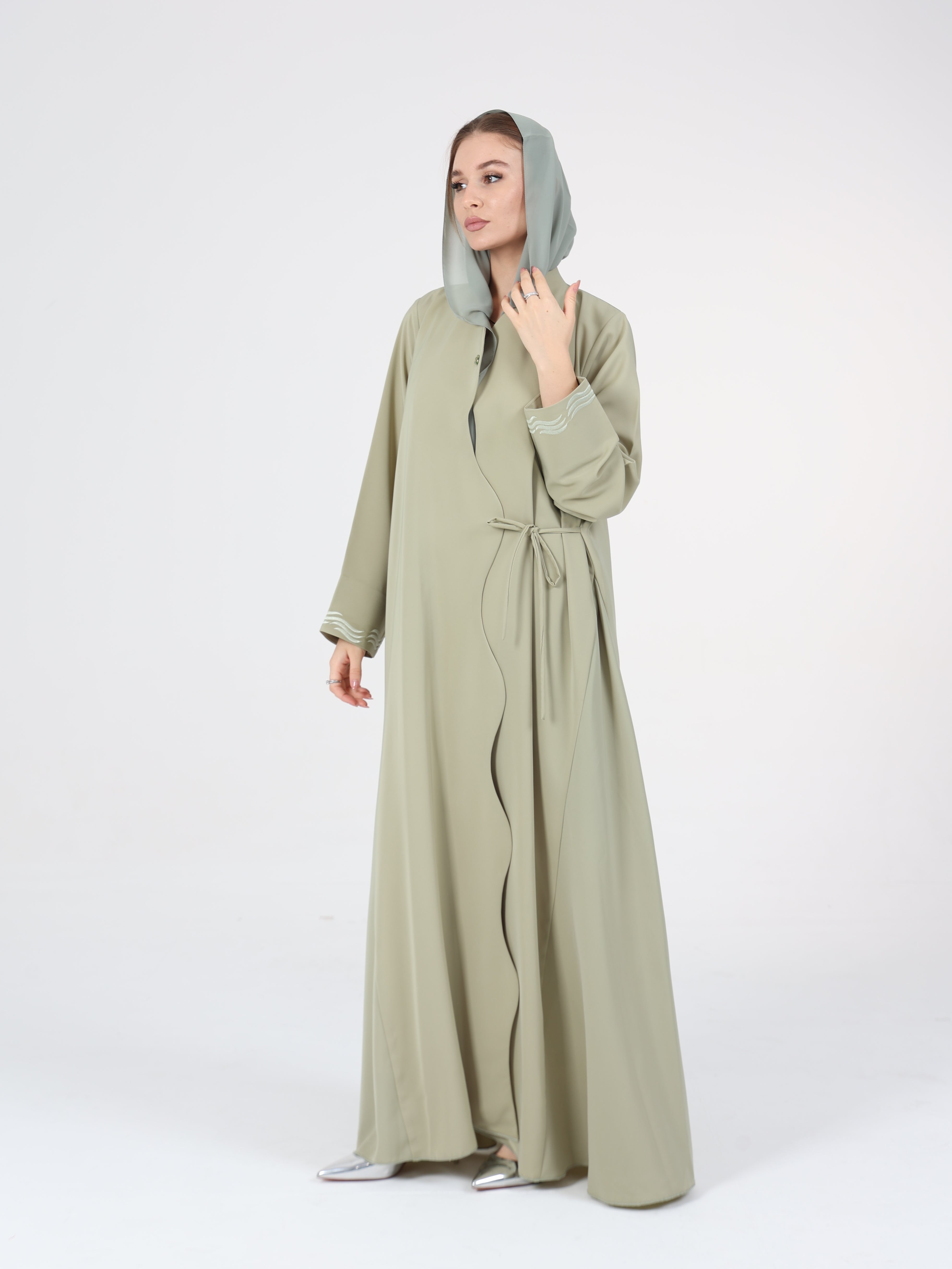 WAVY EDGE WRAP ABAYA - SAGE GREEN