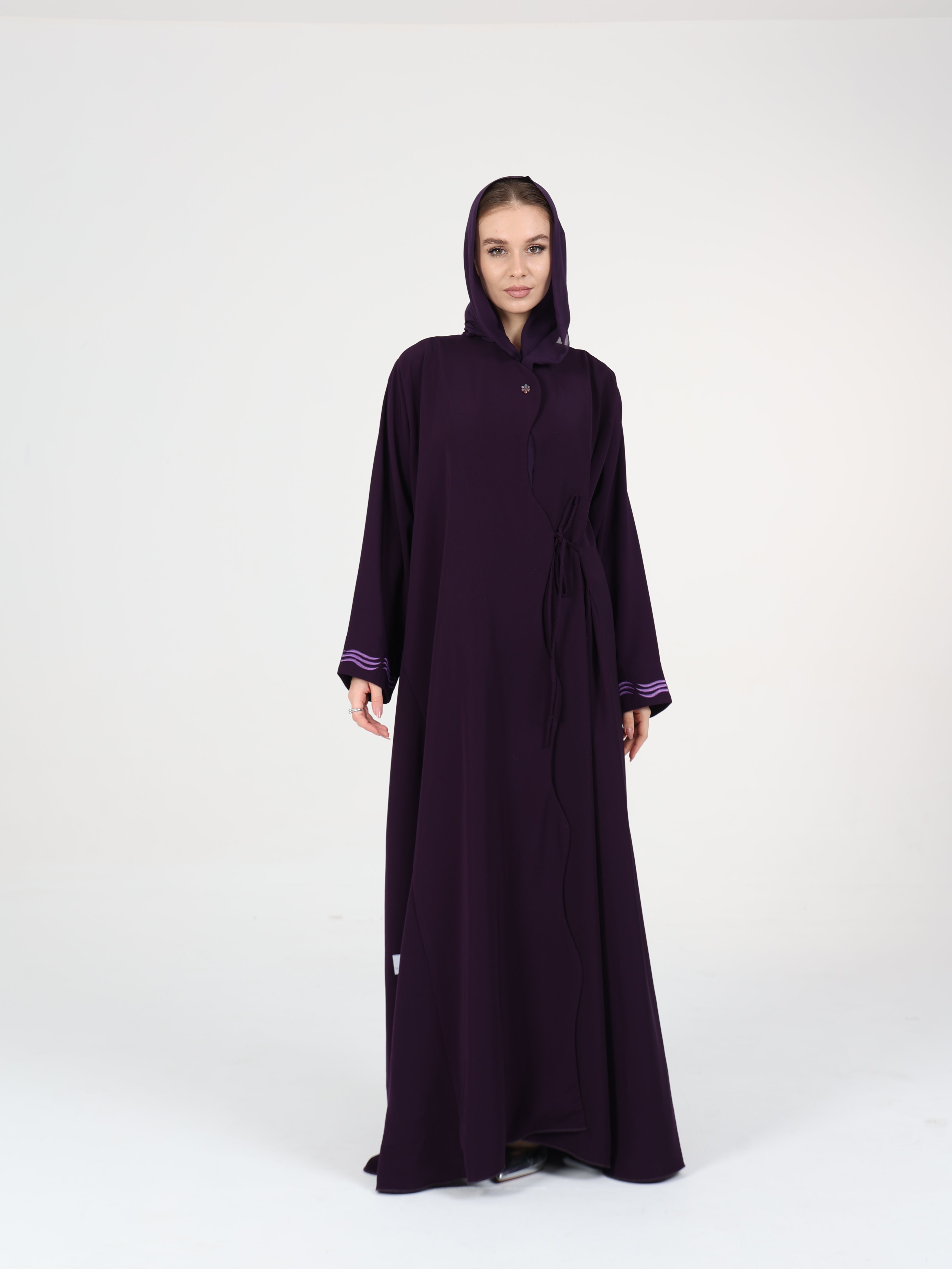 WAVY EDGE WRAP ABAYA - DARK PURPLE