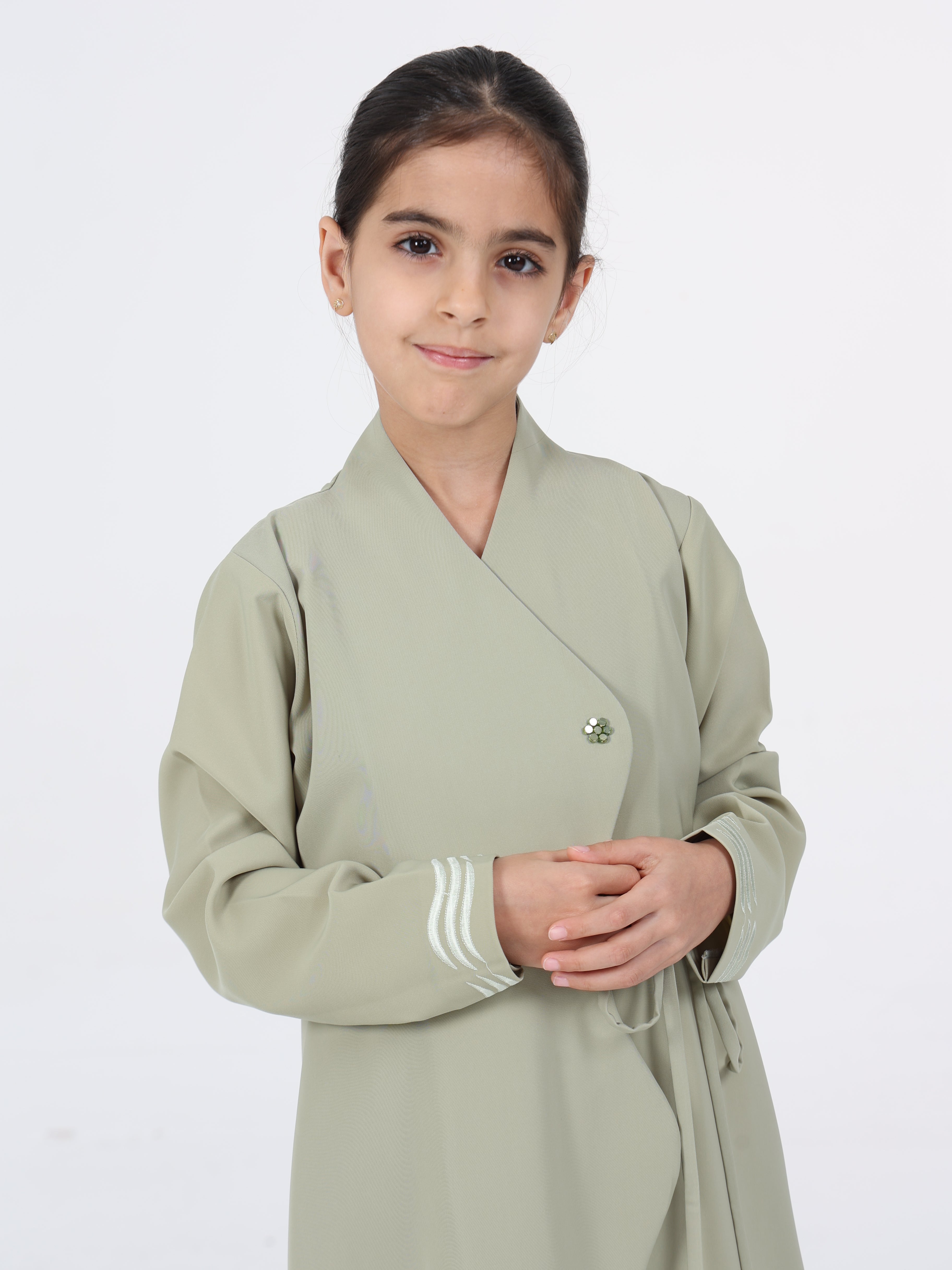 WAVY EDGE WRAP KIDS ABAYA - SAGE GREEN