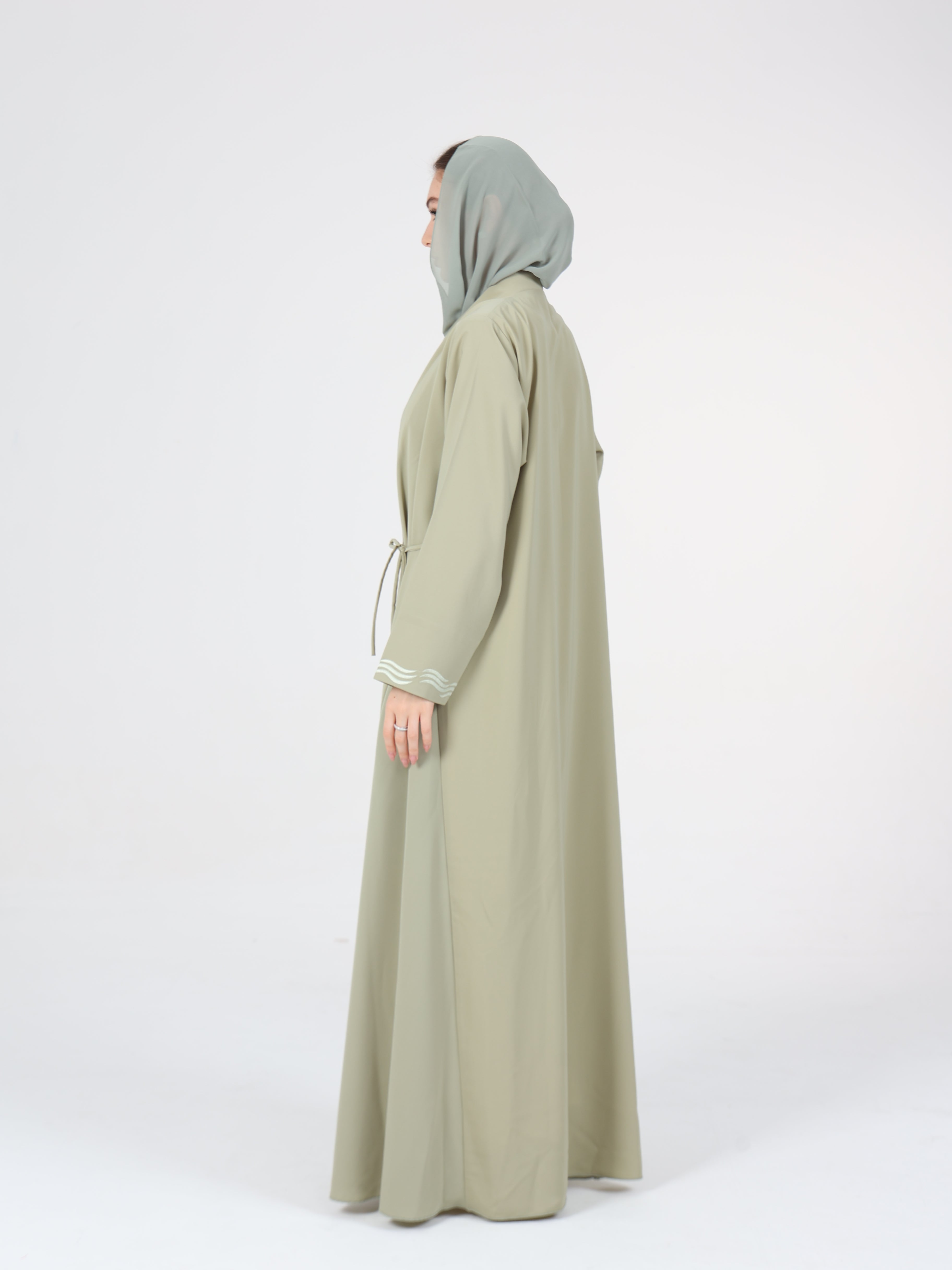 WAVY EDGE WRAP ABAYA - SAGE GREEN