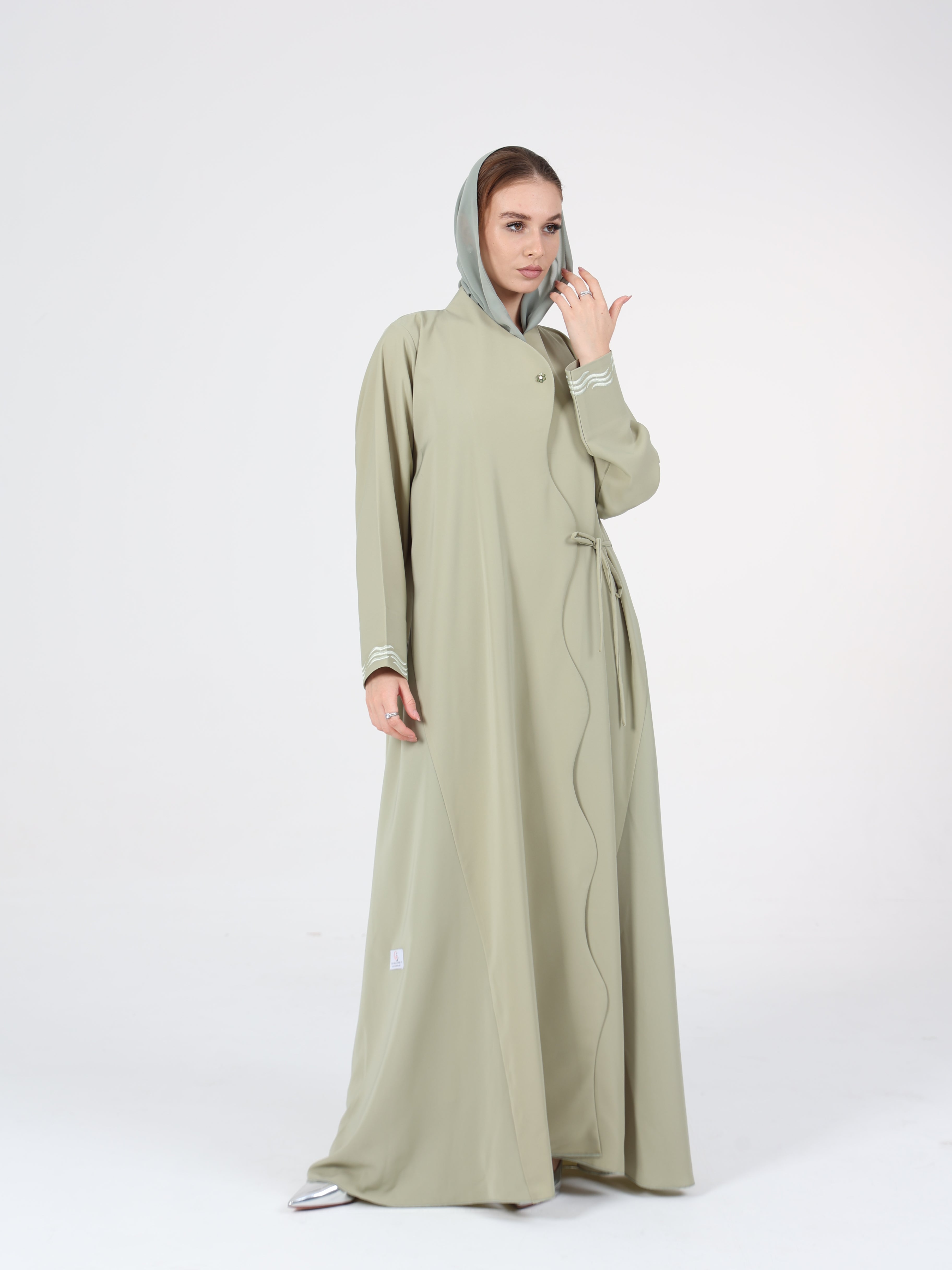 WAVY EDGE WRAP ABAYA - SAGE GREEN