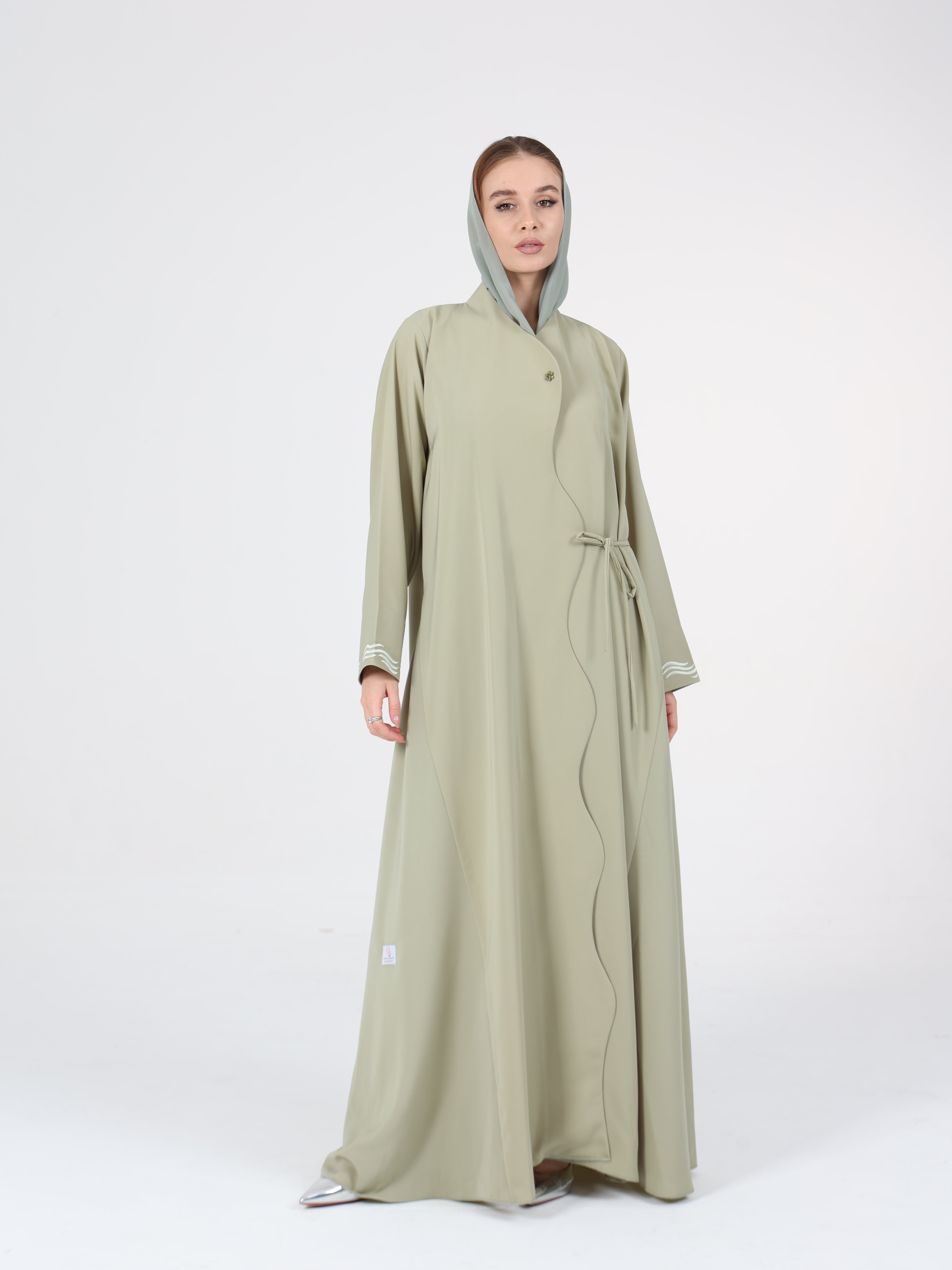 WAVY EDGE WRAP ABAYA - SAGE GREEN