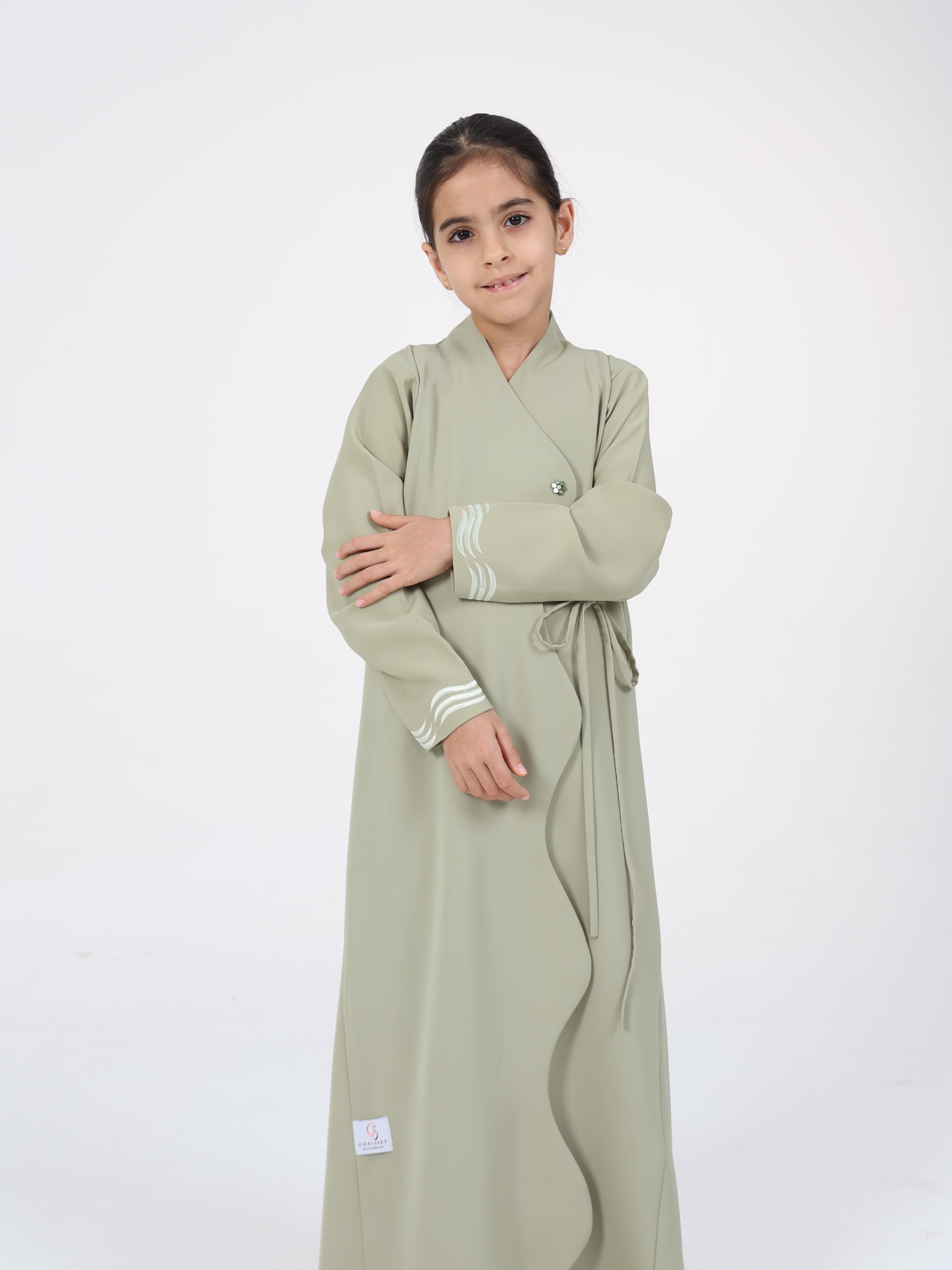 WAVY EDGE WRAP KIDS ABAYA - SAGE GREEN