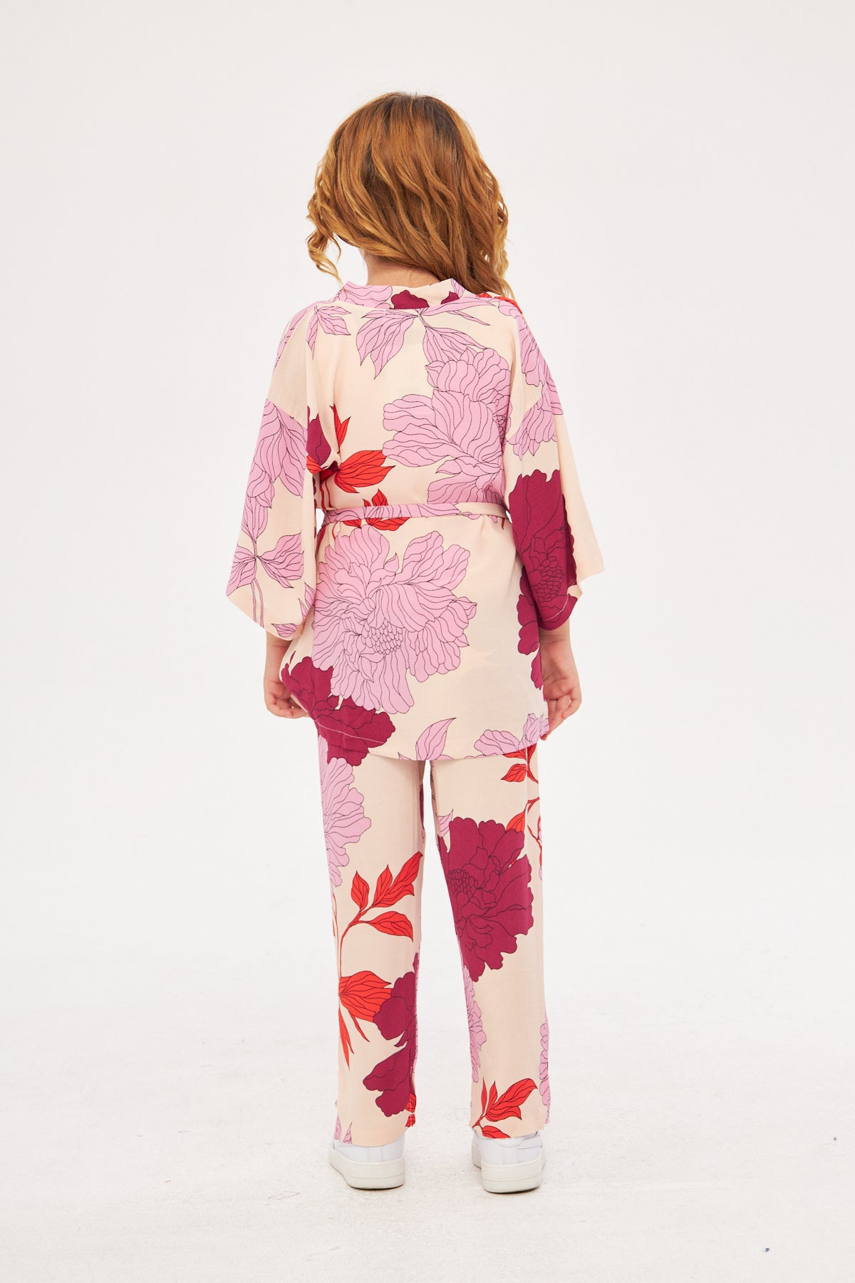 Sophia Girls Floral Kimono & Pants Set- Pink & Purple