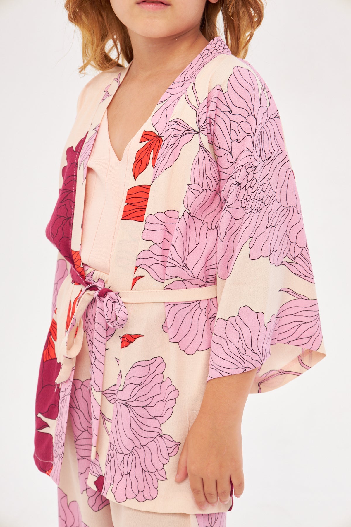 Sophia Girls Floral Kimono & Pants Set- Pink & Purple